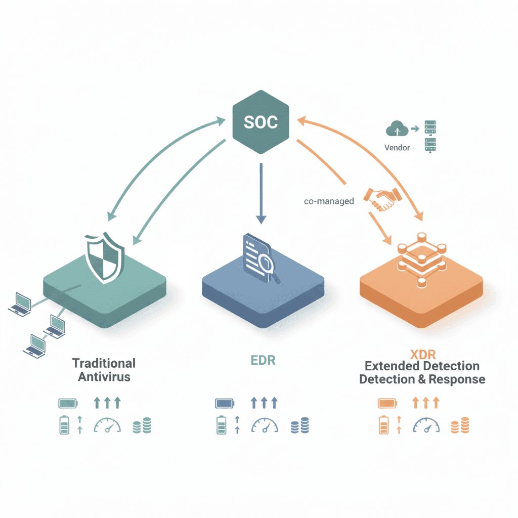 EDR vs XDR vs Traditional AV for Hybrid Workforces in NJ & NY: Detection, Performance & Cost Considerations